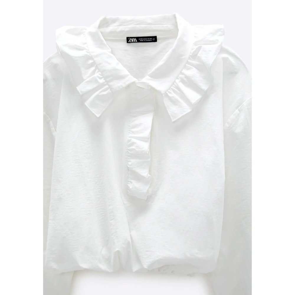 NEW Zara White Ruffled Collar Blouse Shirt Top M - Picture 5 of 8